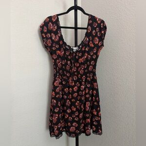American Rag Women’s Black Mini Dress with Red Floral Pattern